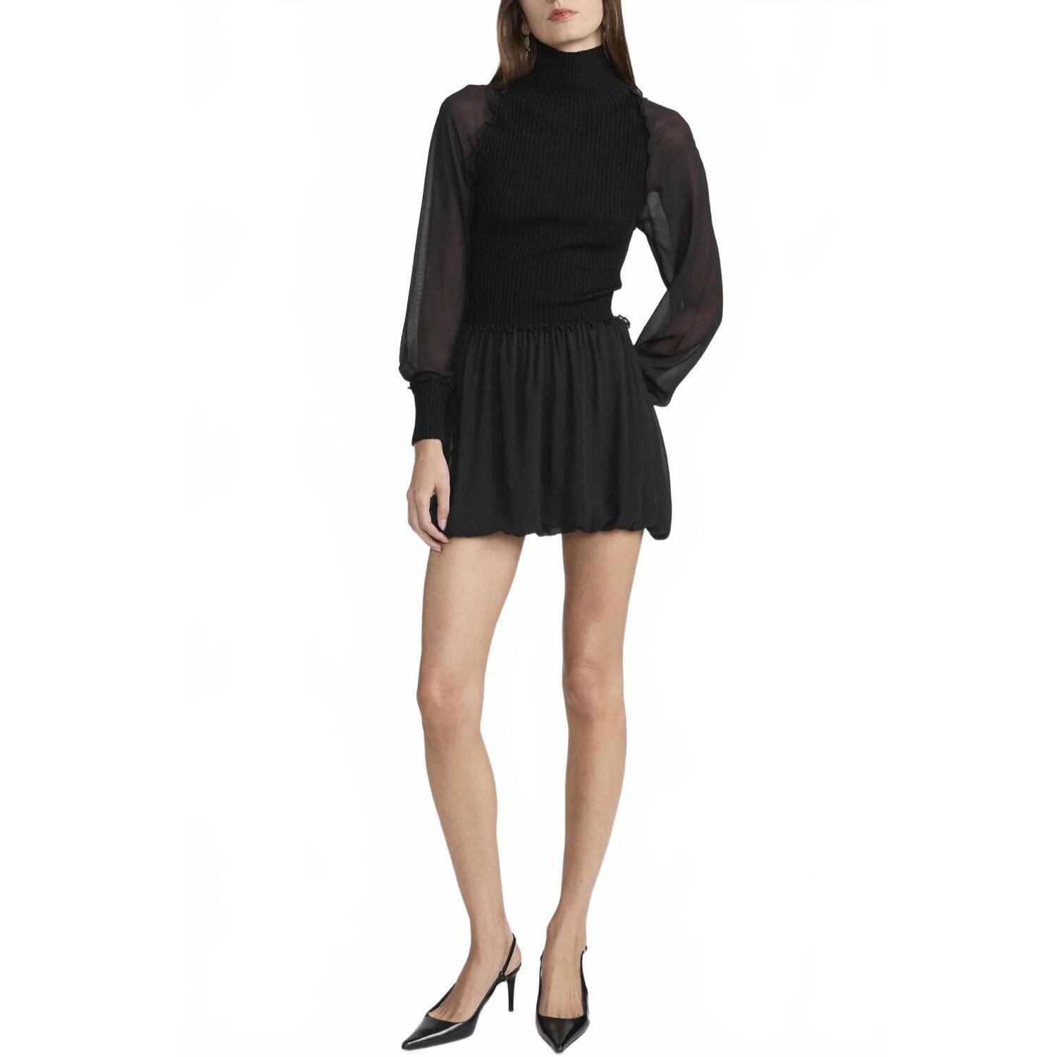 New Frame Sheer Sleeve Dress In Black